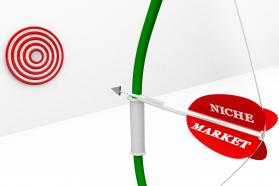 Red target dart achievement arrow with word market stock photo