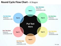 Round cycle flow chart 6 stages shown by big black circle and surrounding powerpoint templates 0712