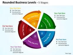 Rounded busines levels 5 stages chart split up with concentric arrows powerpoint templates 0712