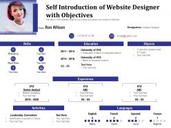 Self introduction of website designer with objectives