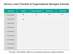 Service level checklist of organisational managed activities