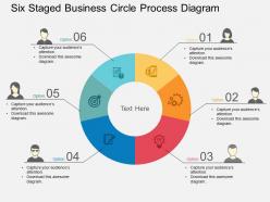 Six staged business circle process diagram flat powerpoint design