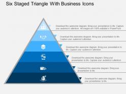 Six staged triangle with business icons flat powerpoint design