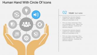 Sr human hand with circle of icons flat powerpoint design