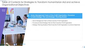 Strategies to transform humanitarian aid and achieve organizational objectives complete deck