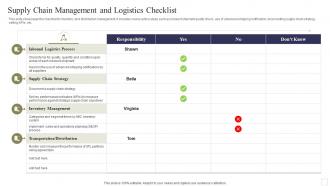 Supply Chain Management And Logistics Checklist