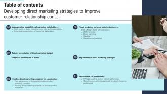 Table Of Contents Developing Direct Marketing Strategies To Improve Customer MKT SS V Captivating Image