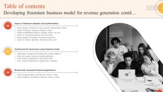 Table Of Contents Developing Freemium Business Model For Revenue Generation Informative Idea