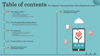 Table Of Contents For Digital Therapeutics Development Downloadable Designed