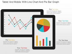 Tablet and mobile with line chart and pie bar graph powerpoint slides