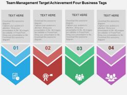 Team management target achievement four business tags flat powerpoint design