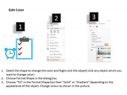 Three check box with clock for time management flat powerpoint design