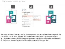 Three colored tags and icons for financial process powerpoint slides