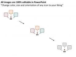 Three speech tags and icons for global business ppt presentation slides