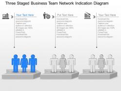 Three staged business team network indication diagram powerpoint template slide