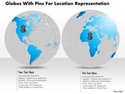 Two globes with pins for location representation ppt presentation slides