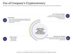 Use of companys cryptocurrency investment pitch presentation raise funds cryptocurrency ipo ppt tips