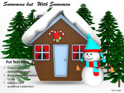 0514 winter view of snowman and hut image graphics for powerpoint