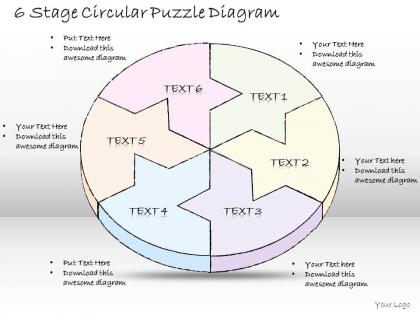 0714 business ppt diagram 6 stage circular puzzle diagram powerpoint template