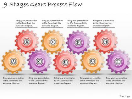 1013 business ppt diagram 9 stages gears process flow powerpoint template