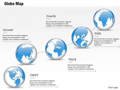 1014 globes timeline five steps line powerpoint template