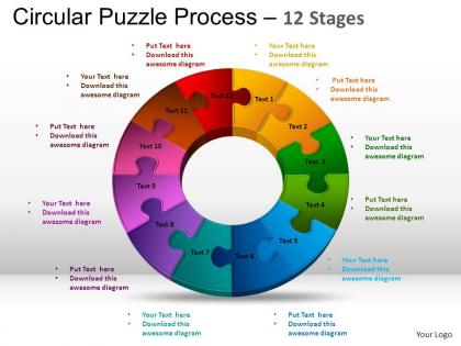 12 components circular puzzle process powerpoint slides and ppt templates 0412