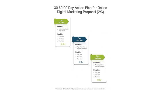 30 60 90 Day Action Plan For Online Digital Marketing Proposal One Pager Sample Example Document