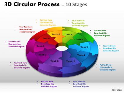 3d circular process cycle diagram chart 10 stages design 2 powerpoint slides and ppt templates 0412 5