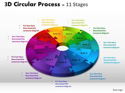 3d circular process cycle diagram chart 11 stages design 3 powerpoint slides and ppt templates 0412