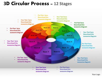 3d circular process cycle diagram chart 12 stages design 2 powerpoint slides and ppt templates 04120