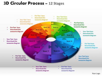 3d circular process cycle diagram chart 12 stages design 3 powerpoint slides and ppt templates 0412