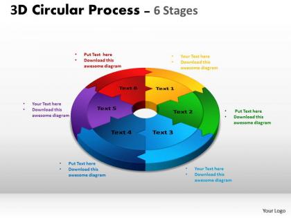 3d circular process cycle diagram chart 6 stages design 2 powerpoint slides and ppt templates 0412