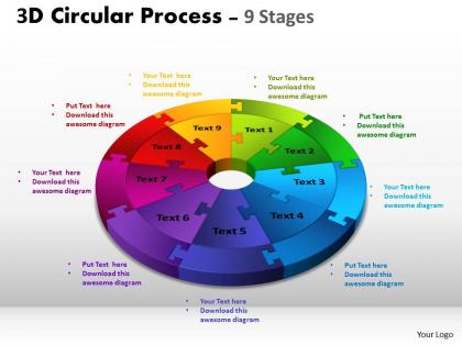 3d circular process cycle diagram chart 9 stages design 3 powerpoint slides and ppt templates 0412