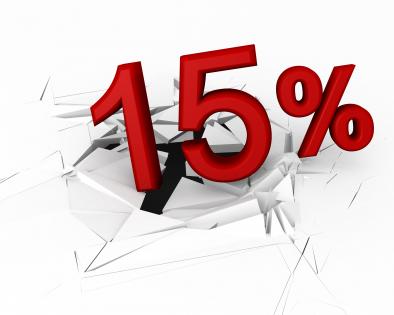 3d crack effect with red fifteen percent stock photo