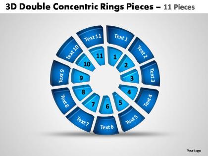 3d double concentric rings pieces 11 pieces powerpoint templates