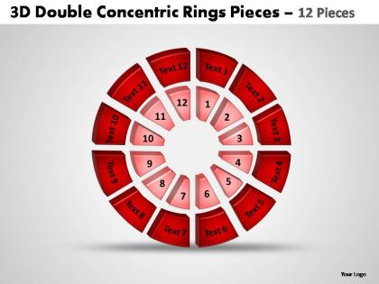 3d double concentric rings pieces 12 pieces powerpoint templates