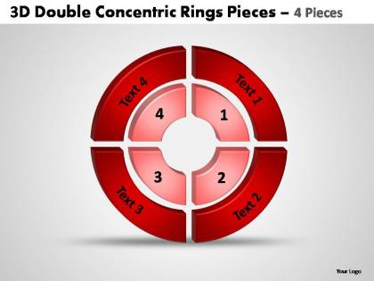 3d double concentric rings pieces 4 pieces powerpoint templates