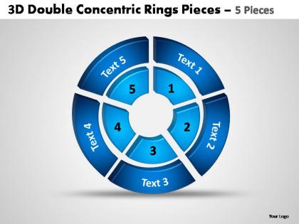 3d double concentric rings pieces 5 pieces powerpoint templates