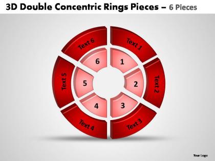 3d double concentric rings pieces 6 pieces powerpoint templates