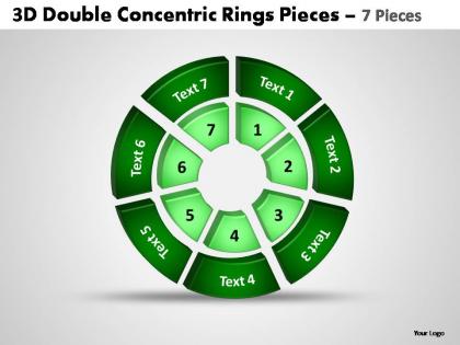 3d double concentric rings pieces 7 pieces powerpoint templates