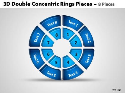 3d double concentric rings pieces 8 pieces powerpoint templates