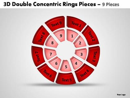 3d double concentric rings pieces 9 pieces powerpoint templates