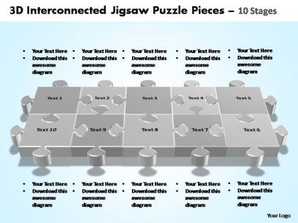 3d interconnected jigsaw puzzle pieces 10 stages powerpoint templates