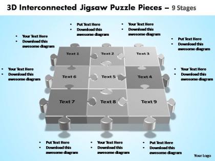 3d interconnected jigsaw puzzle pieces 9 stages powerpoint templates