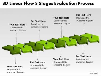 3d linear flow 8 stages evaluation process manufacturing chart powerpoint templates