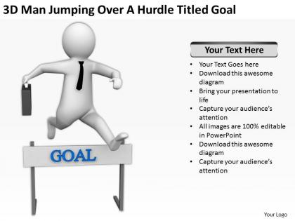 3d man jumping over a hurdle titled goal ppt graphics icons powerpoint