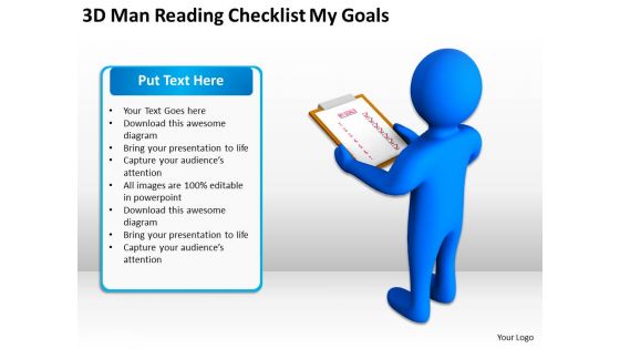 3d man reading checklist my goals ppt graphics icons powerpoint