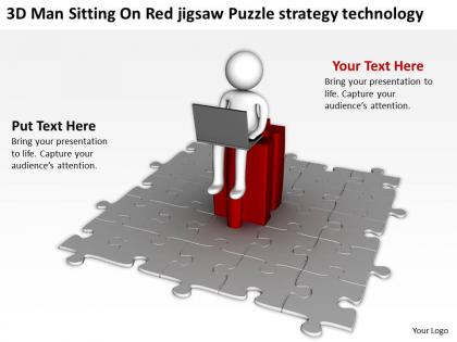 3d man sitting on red jigsaw puzzle strategy technology ppt graphics icons