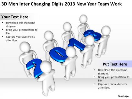 3d men inter changing digits 2013 new year team work ppt graphics icons