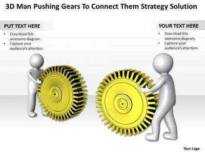 3d men pushing gears to connect them strategy solution ppt graphic icon